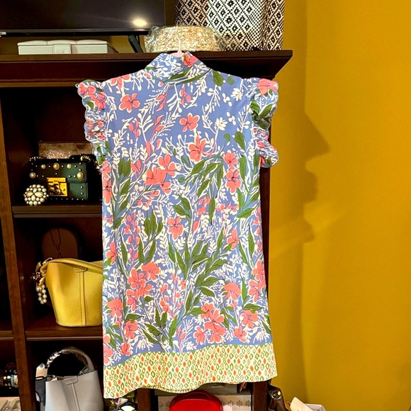 Umgee Blue and Pink Floral ruffle sleeve half zip Dress - Picture 11 of 11